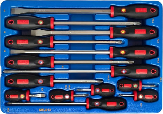 Genius Tools 14 Piece Slotted Philips & Posidriv Screwdriver Set MS-014