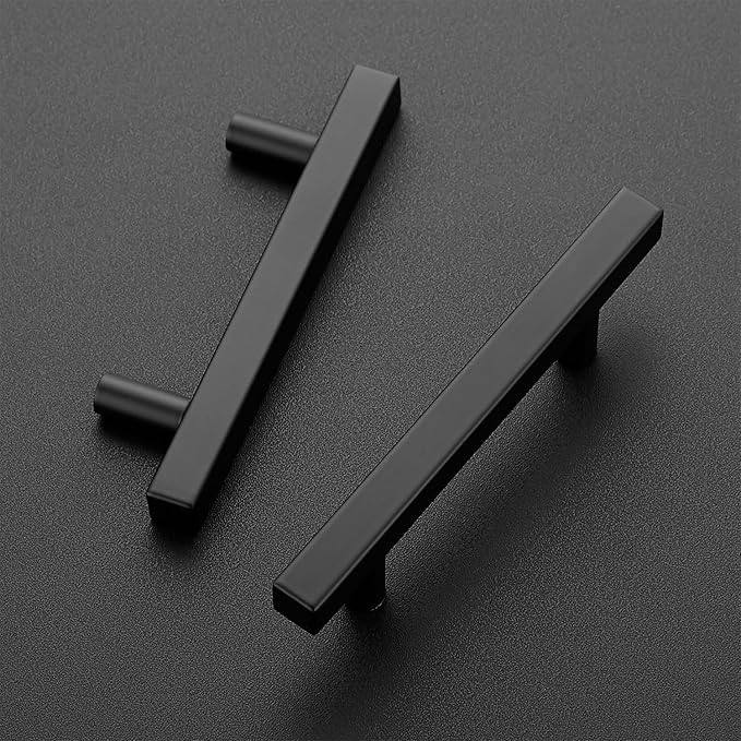 Ravinte 20 Pack 3-3/4 Inch Cabinet Pulls Black Sqaure Kitchen Cabinet Handles Black Cabinet Hardware Stainless Steel Drawer Pulls 6 Inch Overall Length with Mounting Template