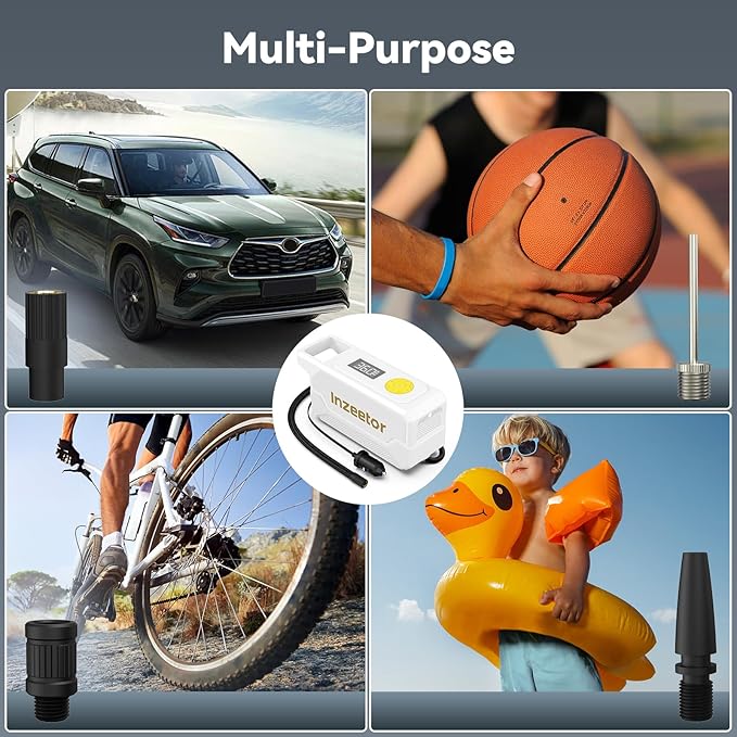 150 PSI Tire Inflator Portable Air Compressor, 12V DC Auto Shutoff Air Pump with Digital Pressure Gauge and Emergency LED Light for Car Tires, Bicycle & Balloons, White
