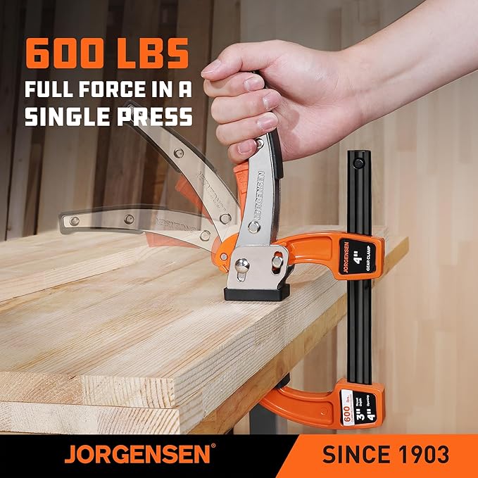 Jorgensen 4-inch Bar Clamp Set, Ratcheting Bar Clamp for Woodworking, Quick Release Gear Clamp with 600 lbs Load Limit - 2 Pack