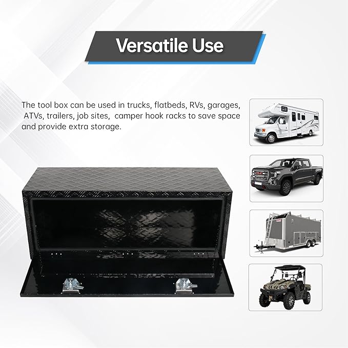 48 Inch Underbody Tool Boxes, Aluminum Heavy Duty Under Body Toolbox for Truck, Black (48''*18''*18'')