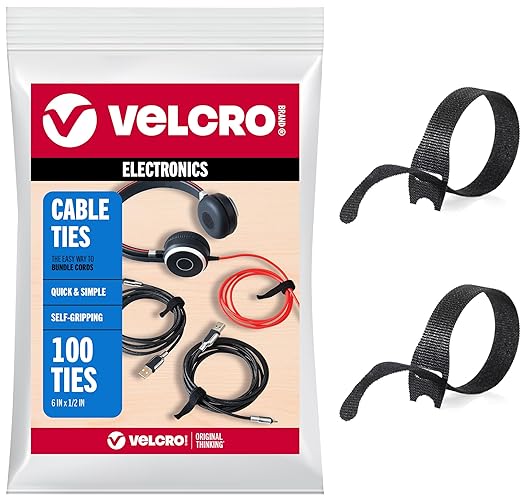 Velcro Brand Reusable Cable Ties ??Mens Stocking Stuffers 2025, 100 Pack 6 Inch Cable Management Ties, Cord Wraps for Electrical Cords, Black