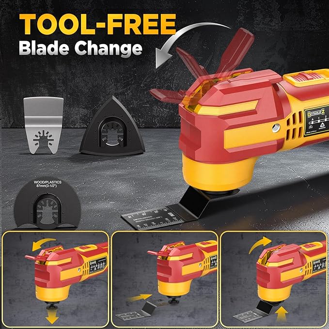 Cordless Oscillating Multi-Tool Compatible with DeWalt 20V Battery(Tool Only), 6-Speed, 21,000 OPM Brushless Motor, 4.5째 Swing Angle, Side Battery Layout, LED Light, for Sanding/Cutting/Scraping