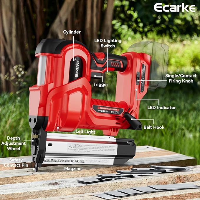 Ecarke 2" Electric Nail Gun Compatible with Milwaukee 18V Battery(No Battery),2 in 1 Cordless Brad Nailer Stapler with 1000 Nails,18 Gauge Nail Gun Battery Powered,2 Firing Modes for Trim Wood DIY