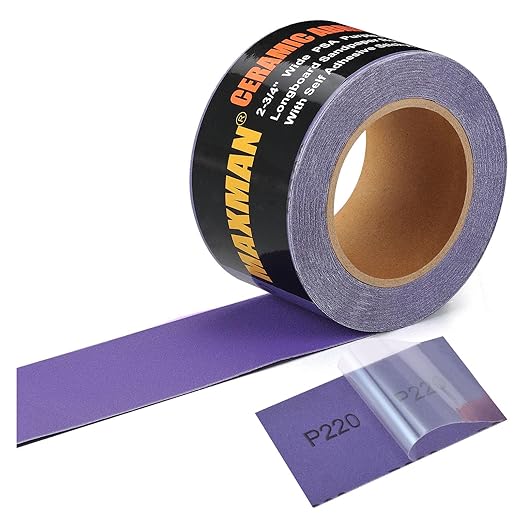 MAXMAN 220 Grit Sandpaper Roll, PSA Purple Film Ceramic Longboard Sand Paper, 2-3/4" Wide Continuous 20 Yard Long Continuous Roll, Self Adhesive Stickyback for Auto, Wood, Metal, Hand Sanding Blocks
