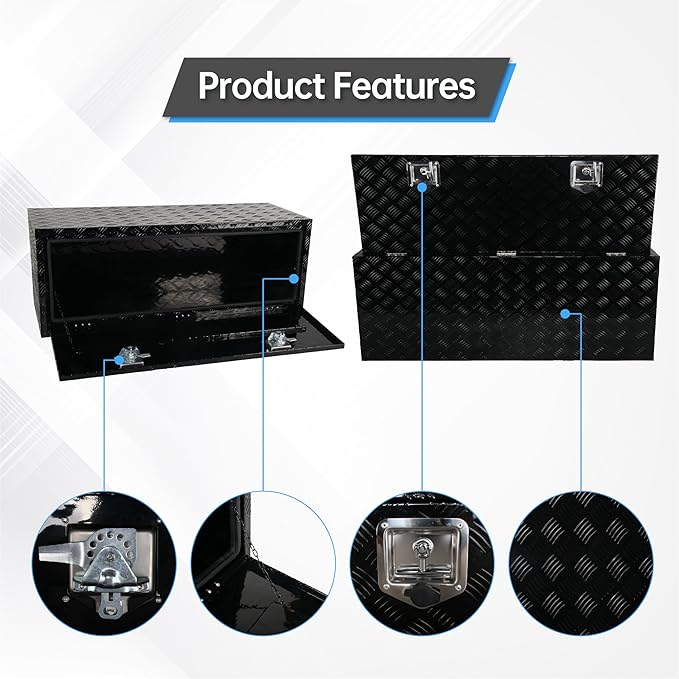 48 Inch Underbody Tool Boxes, Aluminum Heavy Duty Under Body Toolbox for Truck, Black (48''*18''*18'')