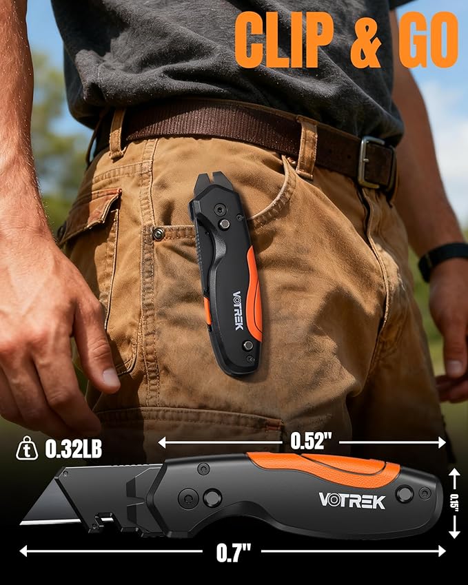 4-in-1 Multitool Folding Utility Knife Box Cutter, Pocket Knives with Belt Clip, Quick-Change Razor Knife with Blade Storage, Navajas para Trabajo,Fathers Day Dad Gifts, Extra 10 SK5 Blades