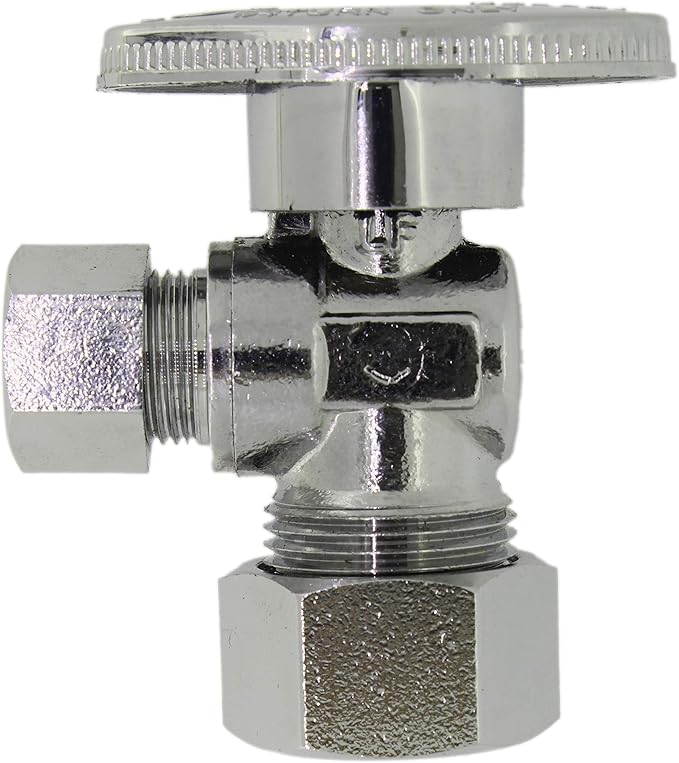 Angle Stop Valve 5/8" OD (1/2" Nominal) Compression x 3/8" OD Compression- Chrome Plated Brass 쩌 Turn Angle Valve For Water Pipes, Toilets, Sinks- Lead-FreeWater Shut Off Valve, 5 Pack