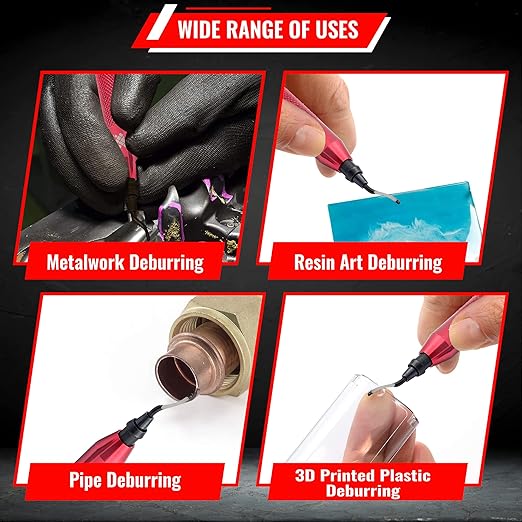 AFA Tooling - Deburring Tool with 11 HSS M2 Blades - Micro-Polished & Anodized Aluminum Handle with Diamond Knurled Grip - Ideal for Smaller Holes up to 1.5mm, 3D Printing, PVC & Metal