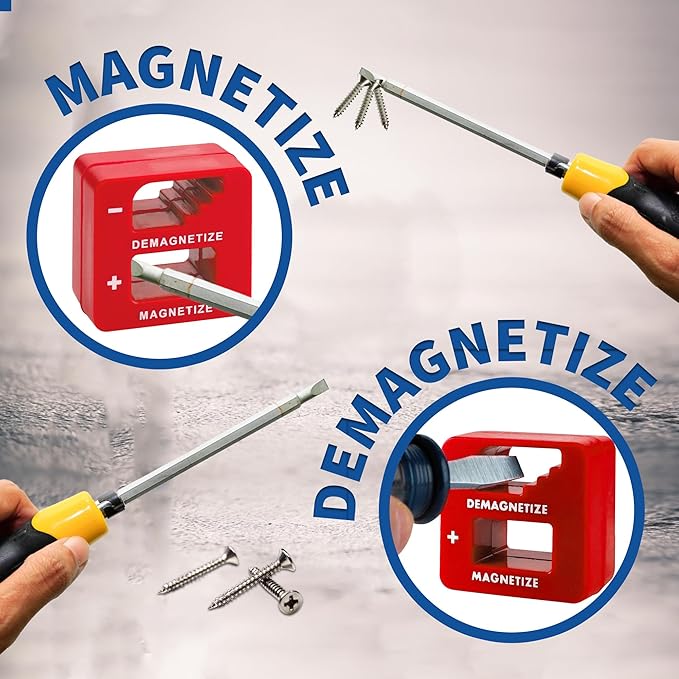 Demagnetizer and Magnetizer for Screwdrivers Tips, Bits, and Small Tools, Large or Big Screws, Drills, Drill Bits, Sockets, Nuts, Bolts, Nails and Precision Construction Tools - Red