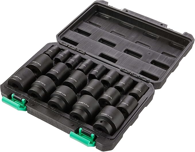 Amazon Basics 19-Piece 1/2-Inch Drive 6 Point Shallow Impact Socket Set, SAE Size With Carrying Case, 10.2" x 8.5" x 2.4"