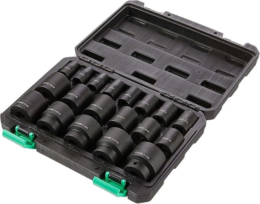 Amazon Basics 19-Piece 1/2-Inch Drive 6 Point Shallow Impact Socket Set, SAE Size With Carrying Case, 10.2" x 8.5" x 2.4"