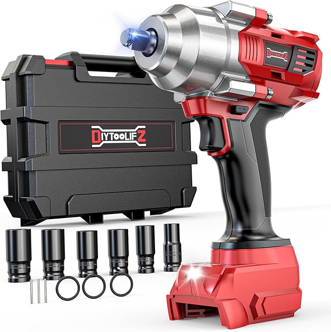 Cordless Impact Wrench 1/2" Compatible with Milwaukee 18v Battery, 750 Ft-lbs High Torque Impact Driver with 6Pcs Sockets & Storage Case, Impact Gun with 4-Speed & LED Light(Bare Tool)