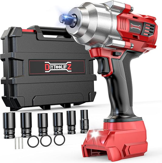 Cordless Impact Wrench 1/2" Compatible with Milwaukee 18v Battery, 750 Ft-lbs High Torque Impact Driver with 6Pcs Sockets & Storage Case, Impact Gun with 4-Speed & LED Light(Bare Tool)