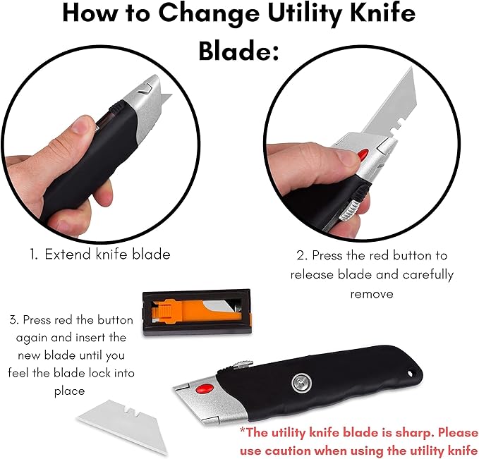 Internet's Best Premium Utility Knife - Set of 20 - Retractable Razor Knife Set ??5 Extra Blade Refills - Box Cutter Locking Razor Knife ??Rubber Grip - Black