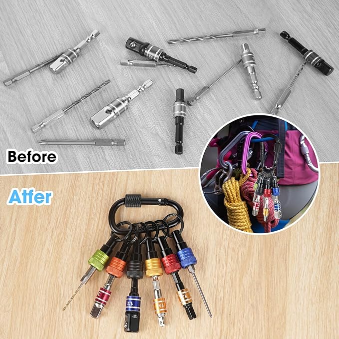 1/4 inch Hex Shank Bit Holders Keychain Quick-change Design for Nut Driver Screwdriver Drill Bit Gift for Men