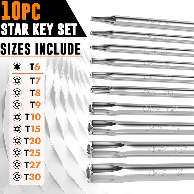 Mutt Tools Tamper Proof Star Wrench Set ??Folding Security Torx Set with Hole in Middle ??For Regular and Security Torx Key Screws, Tamper Resistant Star Key Wrench