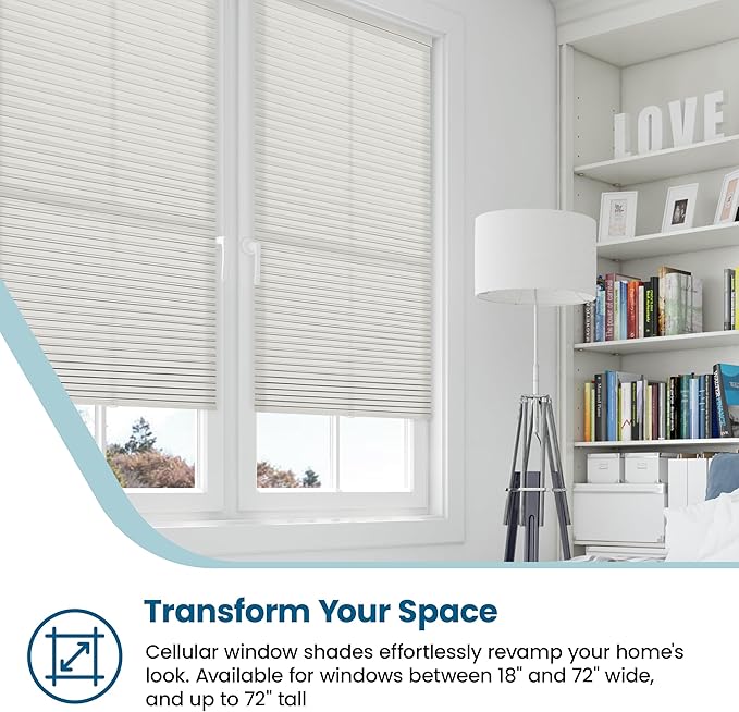BlindsAvenue Cellular Honeycomb Cordless Shade, 9/16" Single Cell, Light Filtering, Winter White, Size: 56.5" W x 48" H