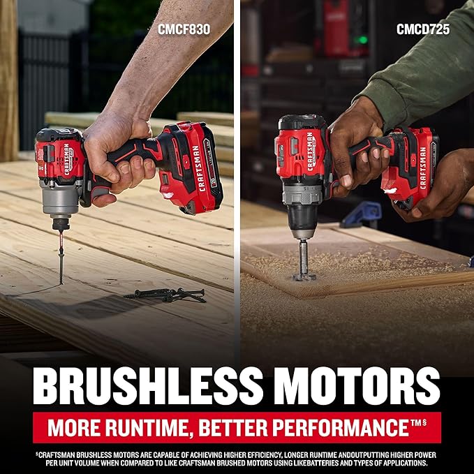 CRAFTSMAN 20V RP Cordless Drill Driver and Impact Driver, Brushless 2-Tool Power Tool Combo Kit, LED Work Light, Includes Battery and Charger (CMCK2530C2)
