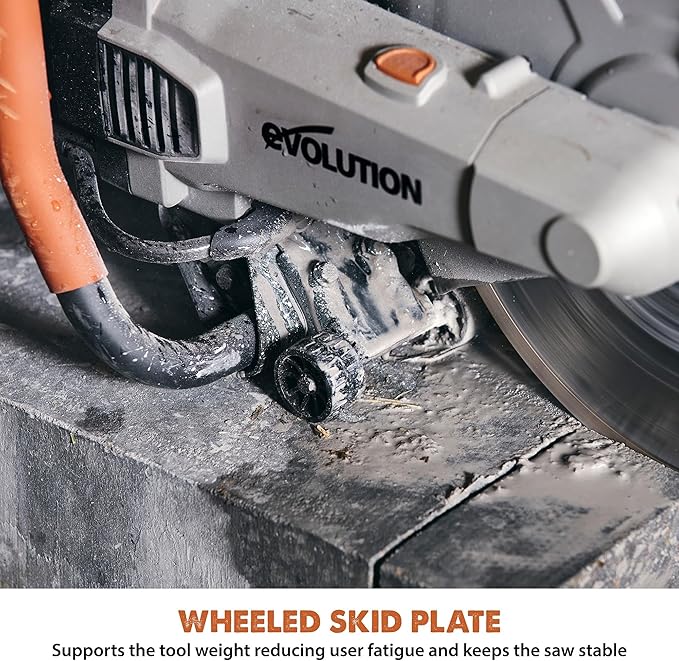 Evolution R14DCT 14” Electric Concrete Saw | High-Torque 20A Motor | 5-1/8” Cut Depth | Auto ON/OFF Dust Suppression | No Gas, Low Maintenance | 14” Diamond Blade | Heavy-Duty | 20A Plug