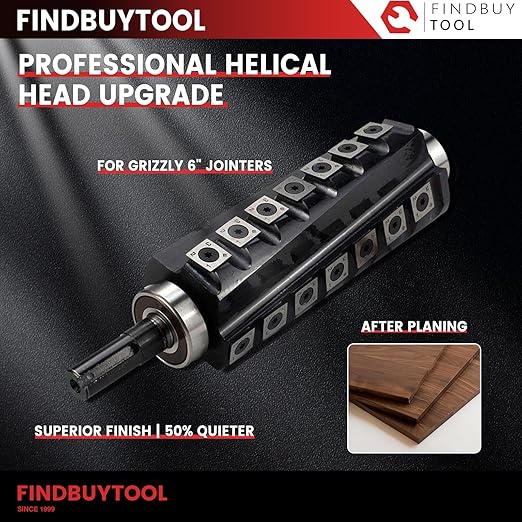 Helical Cutterhead for Grizzly 6" Jointer Replacement Helical cutterhead for G1182, G0654, G0452, G0526, G0813, G0814, Carbide Insert Cutter Head with 30 Knives, Tools & Bearings Included