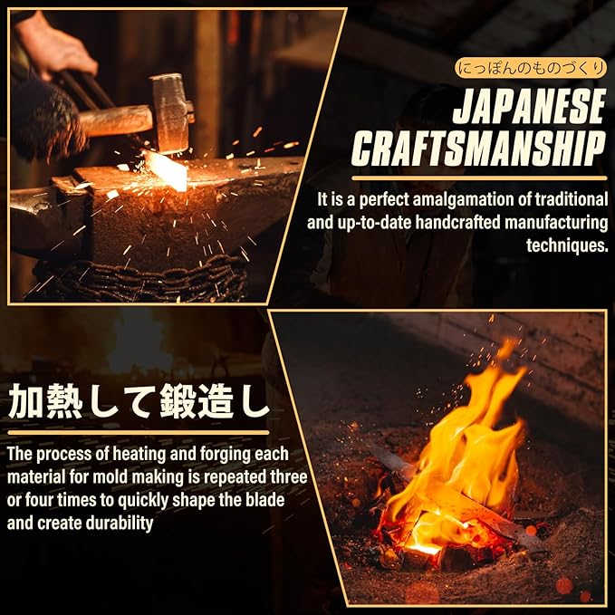 Huusk Hand Forged Chef Knife Set, High Carbon Steel Butcher Knife Set, Japanese Kitchen Knives for Home, Outdoor BBQ Camping Cooking, Christmas Gift Idea Men