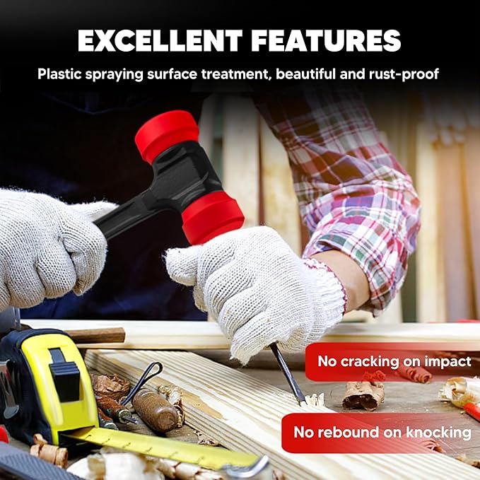 YIYITOOLS 40mm 2-Sided Soft Face Hammer,High Carbon Steel Forging,Double Face Installation Mallet with Non-Marring Solid PU Head,Shock-Absorbing Antislip Rubber Handle,for Sheet Metal,Flooring Install