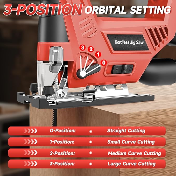 Jigsaw Compatible with Milwaukee 18V Battery (No Battery), Cordless Jig Saw Brushless Jigsaw Tool with LED Light, 0°- 45° Bevel Cuts, 3 Orbital Settings for Straight/Curve/Circle Cutting