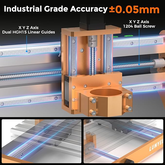 LUNYEE 3020 Nova CNC Router Machine, All-Metal XYZ Axis Linear Guides and Ball screw with 800W Trimmer Router, Suitable for Cutting Aluminum, Brass, Stainless steel, Wood, Acrylic, MDF, and Plastics