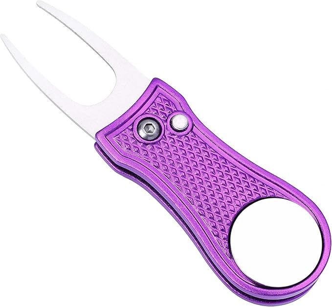 Mile High Life Golf Divot Repair Tool, All Metal Foldable Divot Tool with Pop-up Button & Magnetic Ball Marker