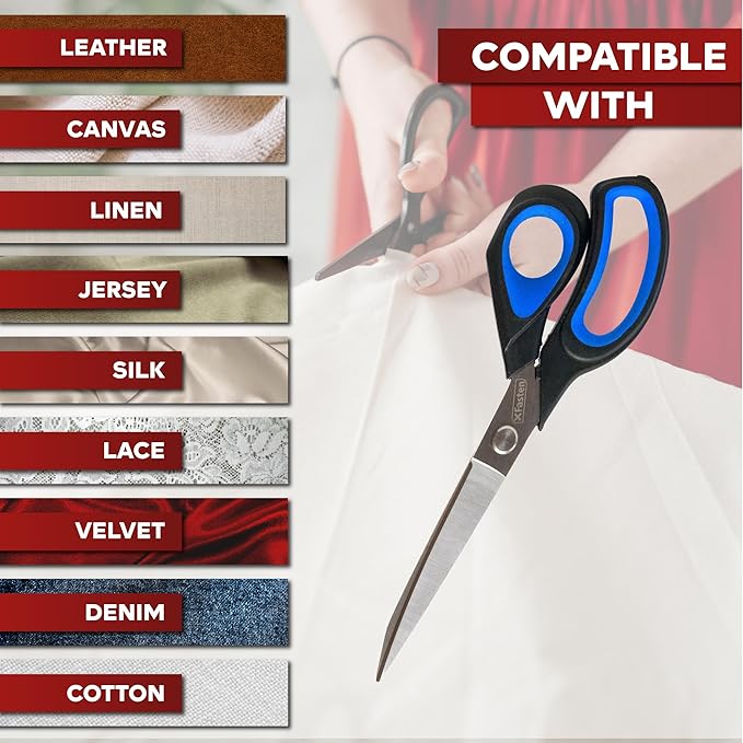 XFasten Sewing Scissors for Fabric Cutting Blue 9.5 Inch Professional Fabric Scissors Sewing | Heavy duty and Large