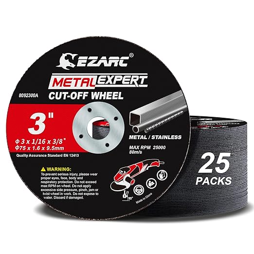 EZARC Cut Off Wheels 25 Pack, 3??x 1/16??x 3/8??Cutting Wheel, Metal & Stainless Steel Cutting Disc for Die Grinder