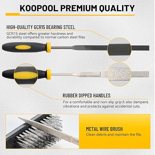 Needle Files Set, 13PCS with 6 Diamond File & 6 Steel Files, Cleaning Brush & Tool Bag for Jewlers Wood Metal Work DIY