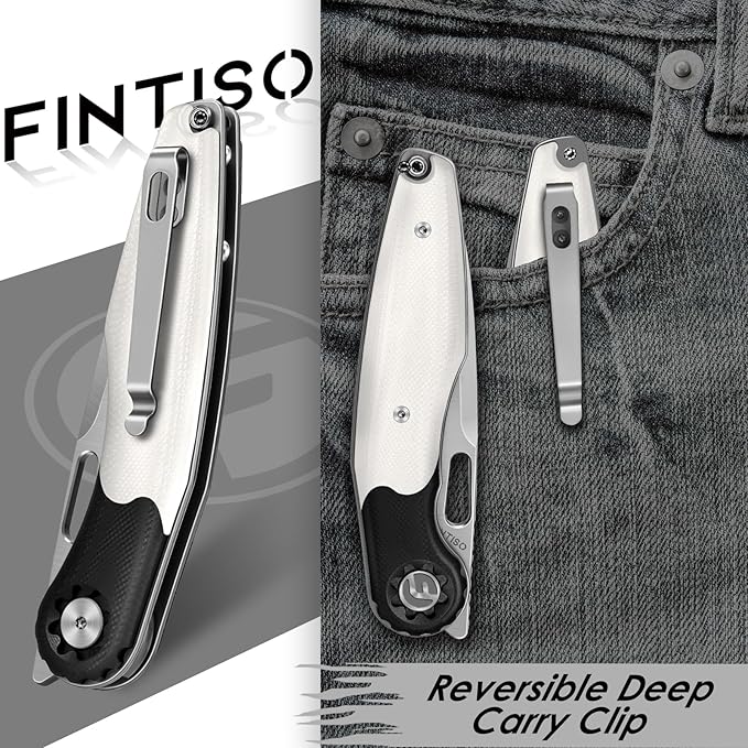 FINTISO Pocket Knife 3.5" Folding Knife Premium 14C28N Blade, Bicolour G10 Handle Design with Pocket Clip for Men Women, Small EDC Knife for Camping, Hunting, Hiking, Survival and Outdoor Activities, ROOK Series