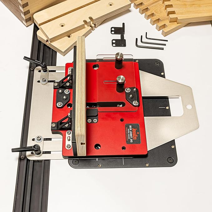 JessEm 06300 Precision Box Joint Jig for Router Tables, Professional Woodworking Jig for Perfect Finger Joints with 1/4", 3/8", 1/2" Aluminum Indexing Keys and Smooth Bearing Glide System