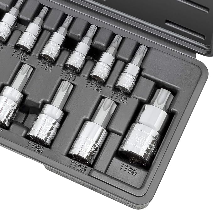CARBYNE 14-Piece Tamper-Resistant Torx Bit Socket Set, TT8 to TT60 Sizes, S2 Steel Bits, Cr-V Sockets, Durable Case | 1/4, 3/8, & 1/2 in. Drive ??From a Family-Run Tool Company Based in the U.S.A.