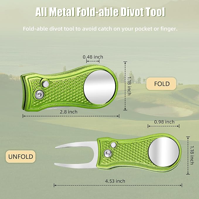 Mile High Life Golf Divot Repair Tool, All Metal Foldable Divot Tool with Pop-up Button & Magnetic Ball Marker