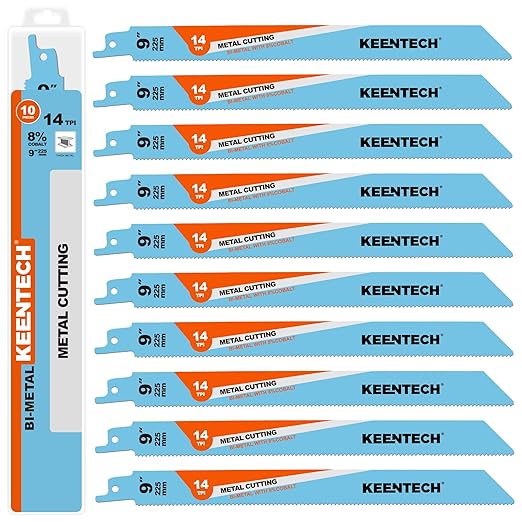 KEENTECH 9 Inch Bi-Metal Reciprocating Saw Blade 10-Pack for Clean Metal Cutting, 14 TPI, Fits Milwaukee Sawzall and Other Reciprocating Saws