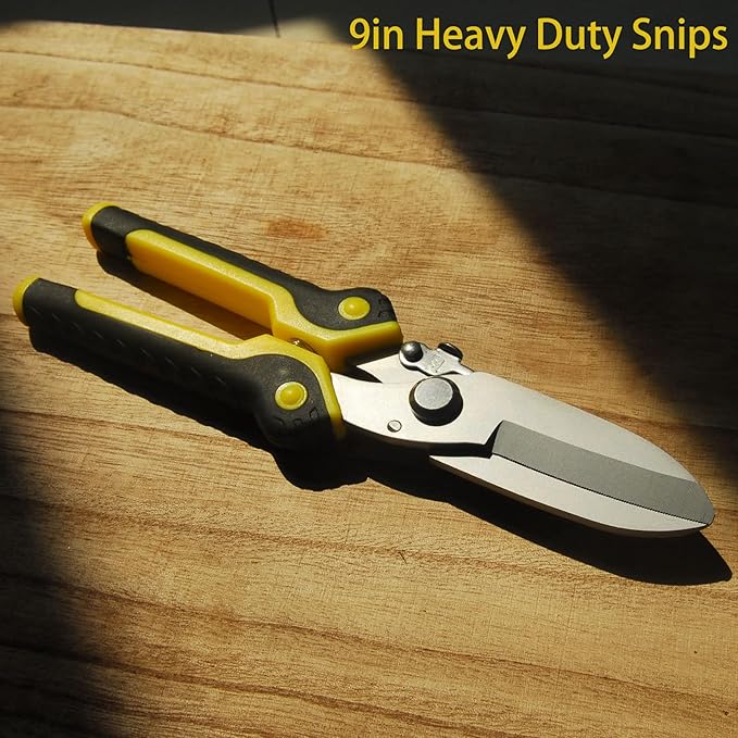 Aviation Tin Snips 9 Inch Heavy Duty Metal Cutter, Straight Shears with Stainless Steel Blade & Comfort Grips, Multifunction Cutting of Branches, Cable Wires, Thin Iron