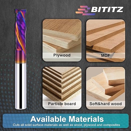 2PCS Up & Down Cut Spiral Router Bit 1/4 Inch Shank 1/4 Inch Cutting Diameter 1/10 inch Cutting Length with Extra Long Life Coating CNC Router Bits End Mill for Wood Cutting, Slot Mortise, Engraving