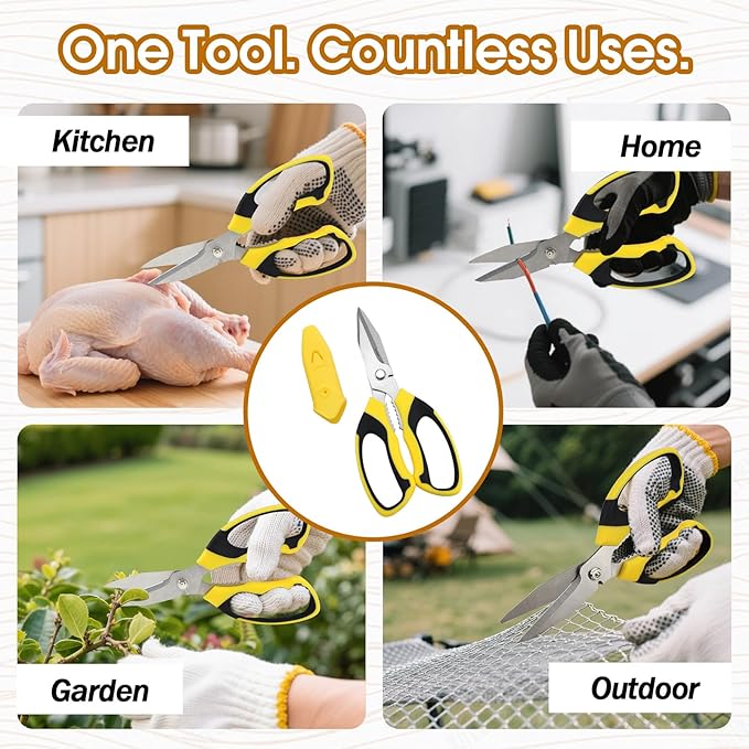 8 Inch Utility Scissors for Kitchen, Office, Craft & DIY ??Heavy Duty Stainless Steel Multipurpose Scissors for Cutting Cardboard, Fabric, Carpet, Wire and Leather ??with Protective Cover