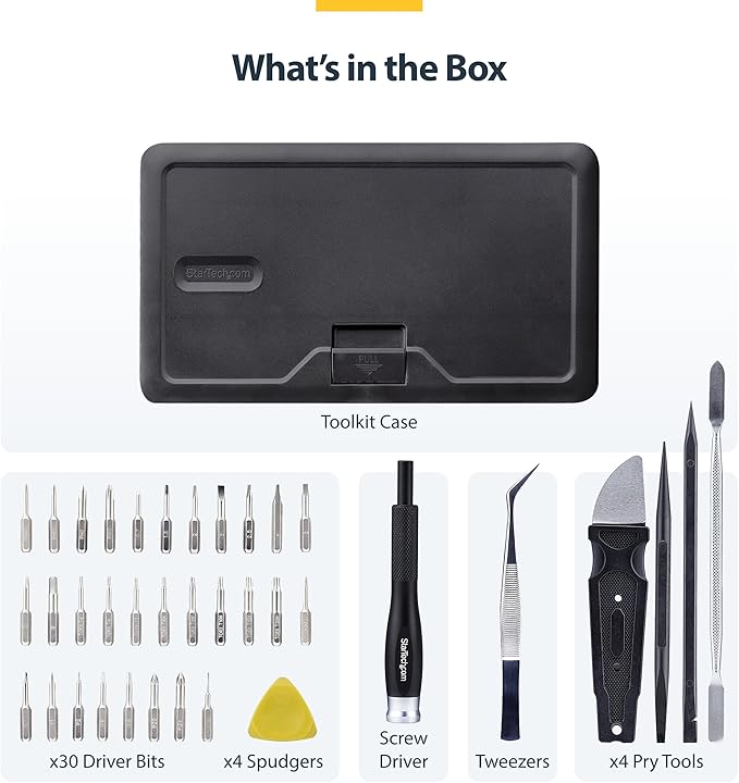 StarTech 40-Piece Computer Repair Toolkit for Laptop, PC, Electronics, 30-Bit Screwdriver Set, Magnetic Tray, Pry Tools