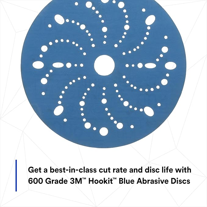3M Hookit Blue Abrasive Discs 36183, Multi-Hole, Blend Preparation, Paint Preparation, 6 in, 600 Grade, 50 Discs/Carton