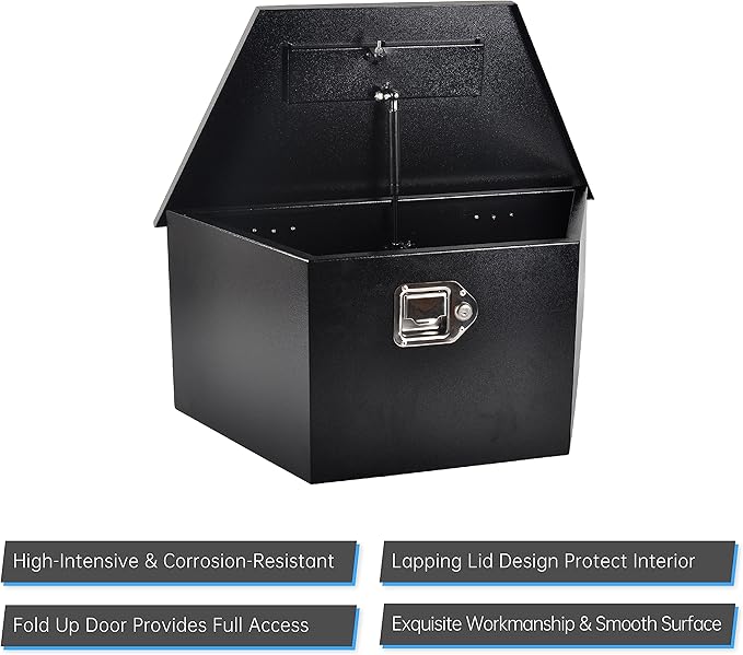 26’’ Trailer Tongue Tool Box, Steel Tool Storage Box for Trailer Tongue, Suitable for Truck, Trailer, Rv（26"*13.3"*12"-Black）