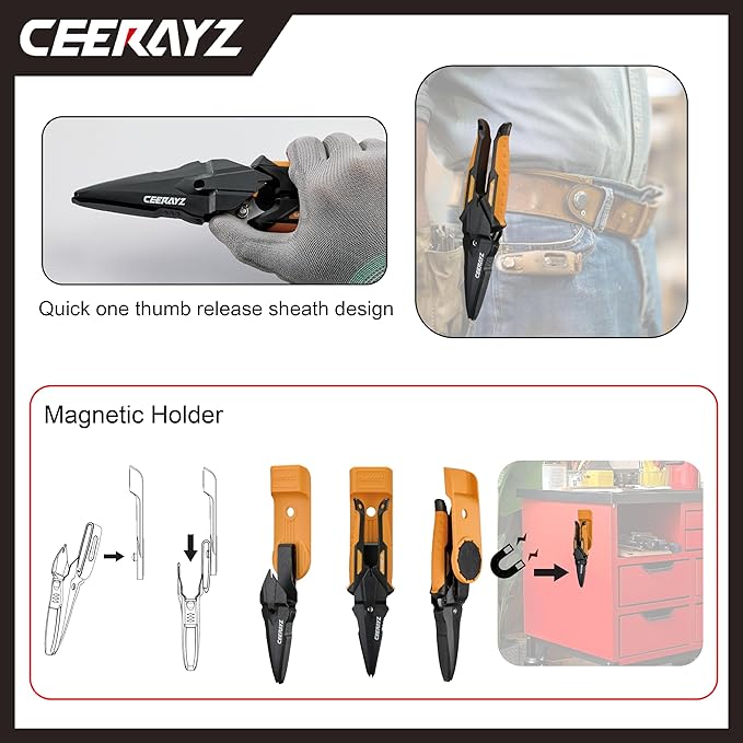 8" Scissors All Purpose, Heavy Duty, Multipurpose, for DIY Projects, Office, Production Lines, Pruning, with Protective Sheath and Magnetic Holder (Black/Orange)
