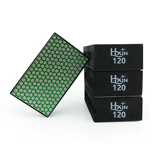 Diamond Hand Polishing Pad Diamond Sanding Block Foam Backed Diamond Sponge Sanding Pads for Wet or Dry Grinding polishing for Granite Marble Stone Tile Glass Ceramic (4, 120# Hexagon)
