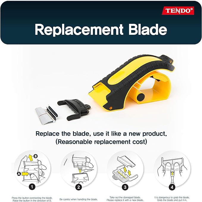 Heavy Duty Shipping Tape Dispenser: TENDO째 Essential Line ??Reusable, Replaceable, Eco-Friendly 2?쇺?Master Piece Dispenser with Patented 10째 Sloped Chromium Blades - P-1200 (3th Gen.)_Yellow