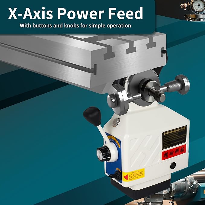 110V X-Axis Power Feed 650IN-Lb Torque for Milling Machine, Power Table Feed 2-200RPM Adjustable Rotate Speed for Bridgeport and Some Knee Type Milling Machine