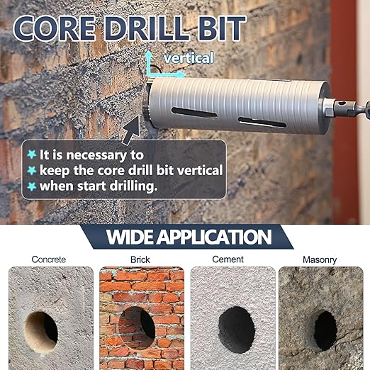 3-1/4 inch Diamond Dry Core Drill Bit, 10" Drilling Depth, 5/8"-11 Thread Core Drill Bit for Concrete Masonry Brick Block, Includes 3 Adapters SDS Plus, SDS Max and Hex (3-1/4 inch)