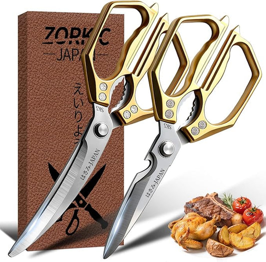 Kitchen Scissors Gold - Stainless Steel Shear, Sharp Meat Cutting Scissors Dishwasher Safe, Poultry Shears Heavy Duty, Japanese Cooking Scissor for Food, Christmas Gifts for Men Women
